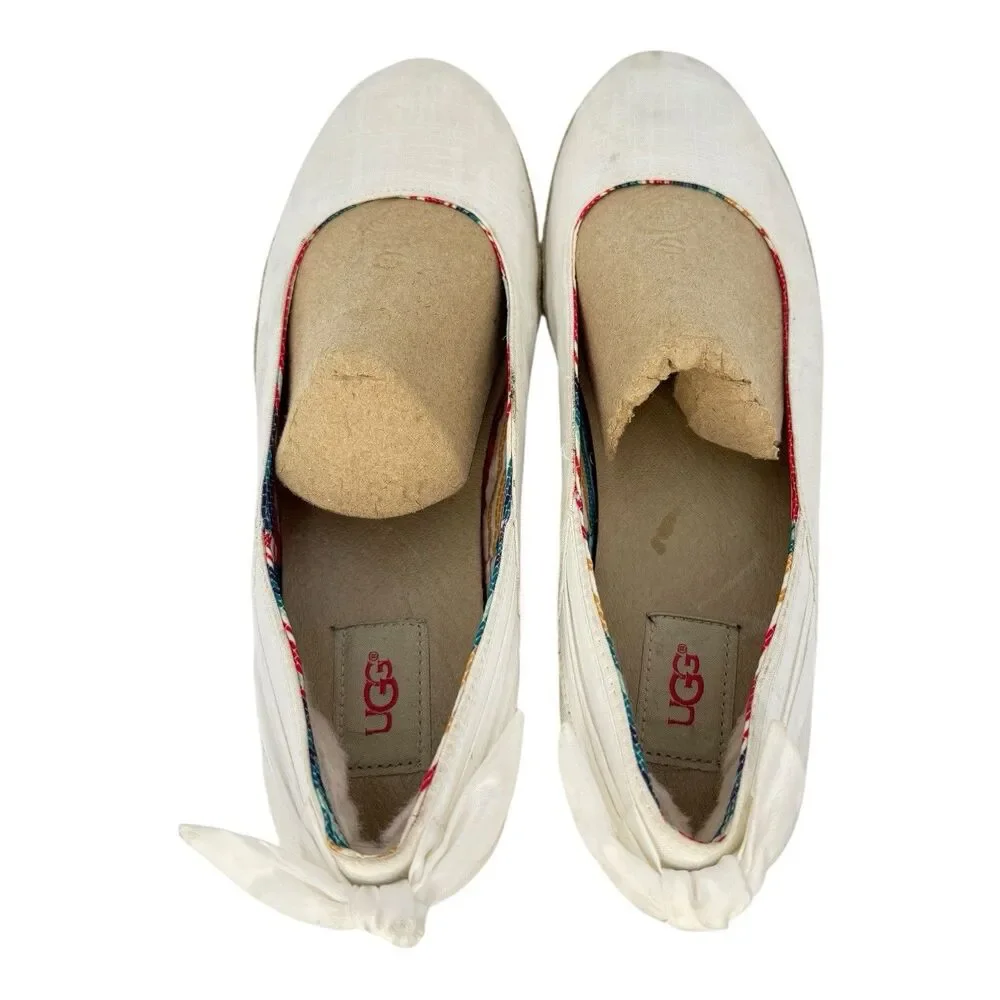 UGG Ballet Flats Women 10 White Perrie Canvas Espadrille Slip On Shoes 1011186